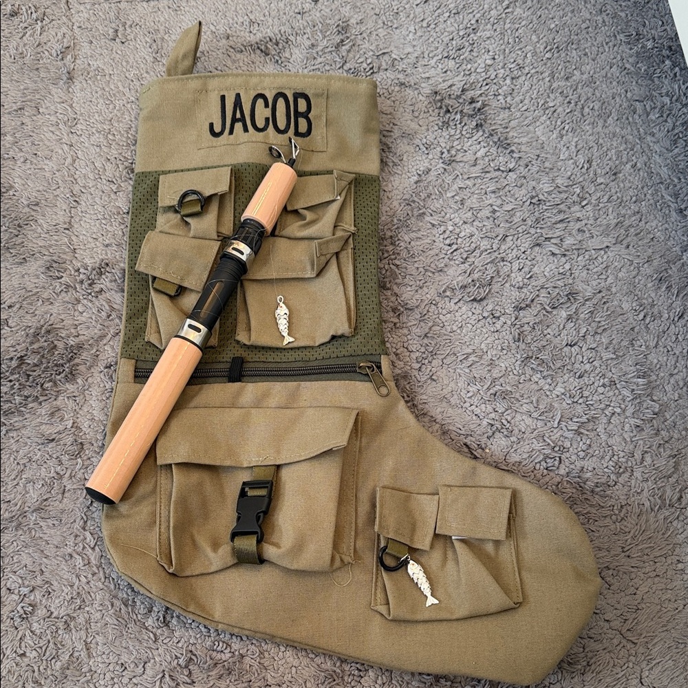 Personalized Fishing Stocking with Rod Holder